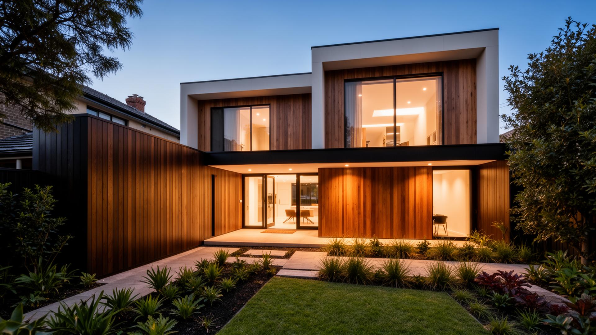 Beautifully renovated modern Melbourne home at dusk